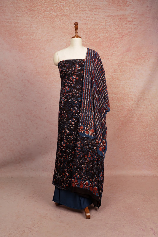 Black Modal Silk Printed Unstitched Churidhar Material