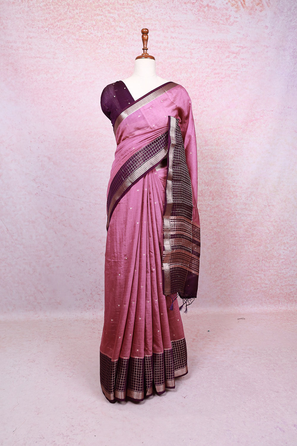 Onion Pink Cotton Silk Saree