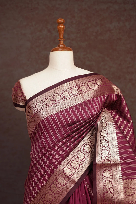 Wine Colour Semi Silk Saree
