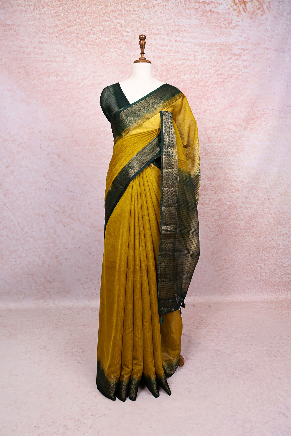 Mustard Yellow Semi Jute Saree