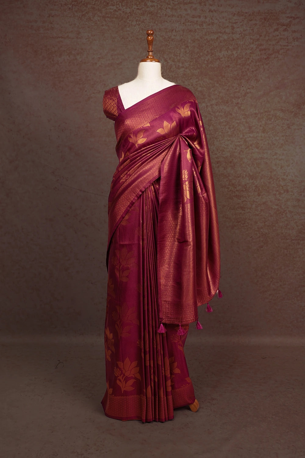 Wine Colour Semi Banarasi Saree