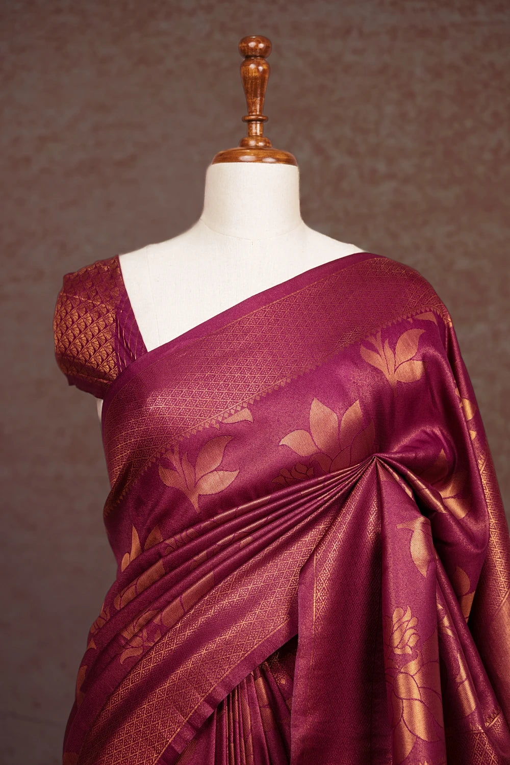 Wine Colour Semi Banarasi Saree