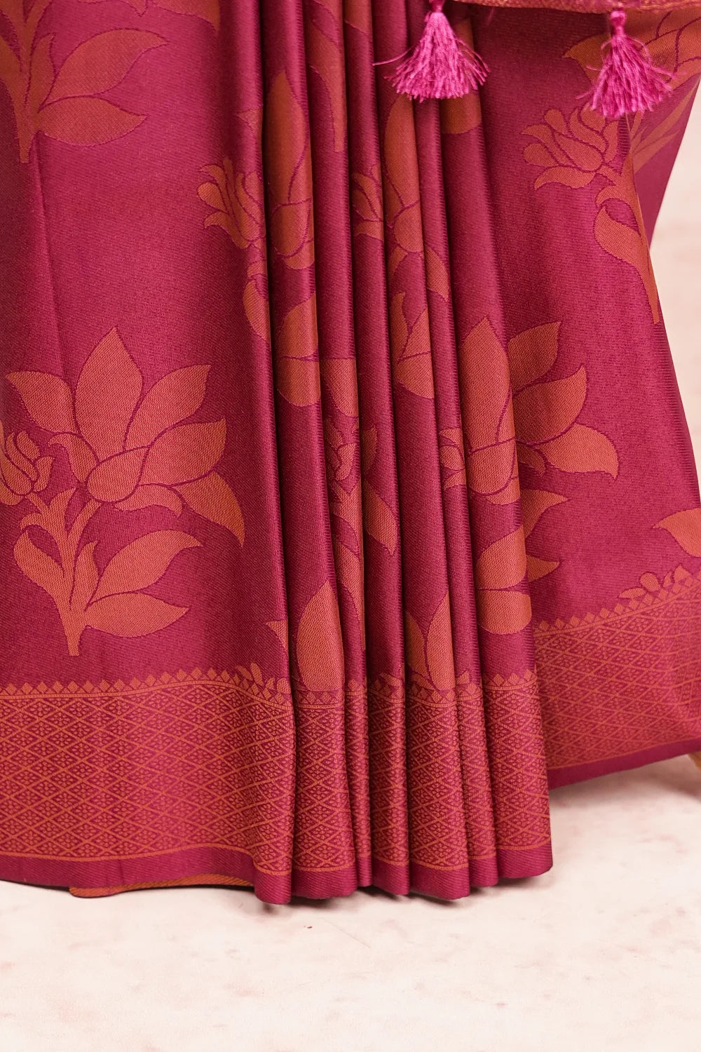 Wine Colour Semi Banarasi Saree