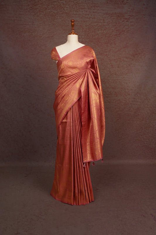 Onion Color Semi Banarasi Saree