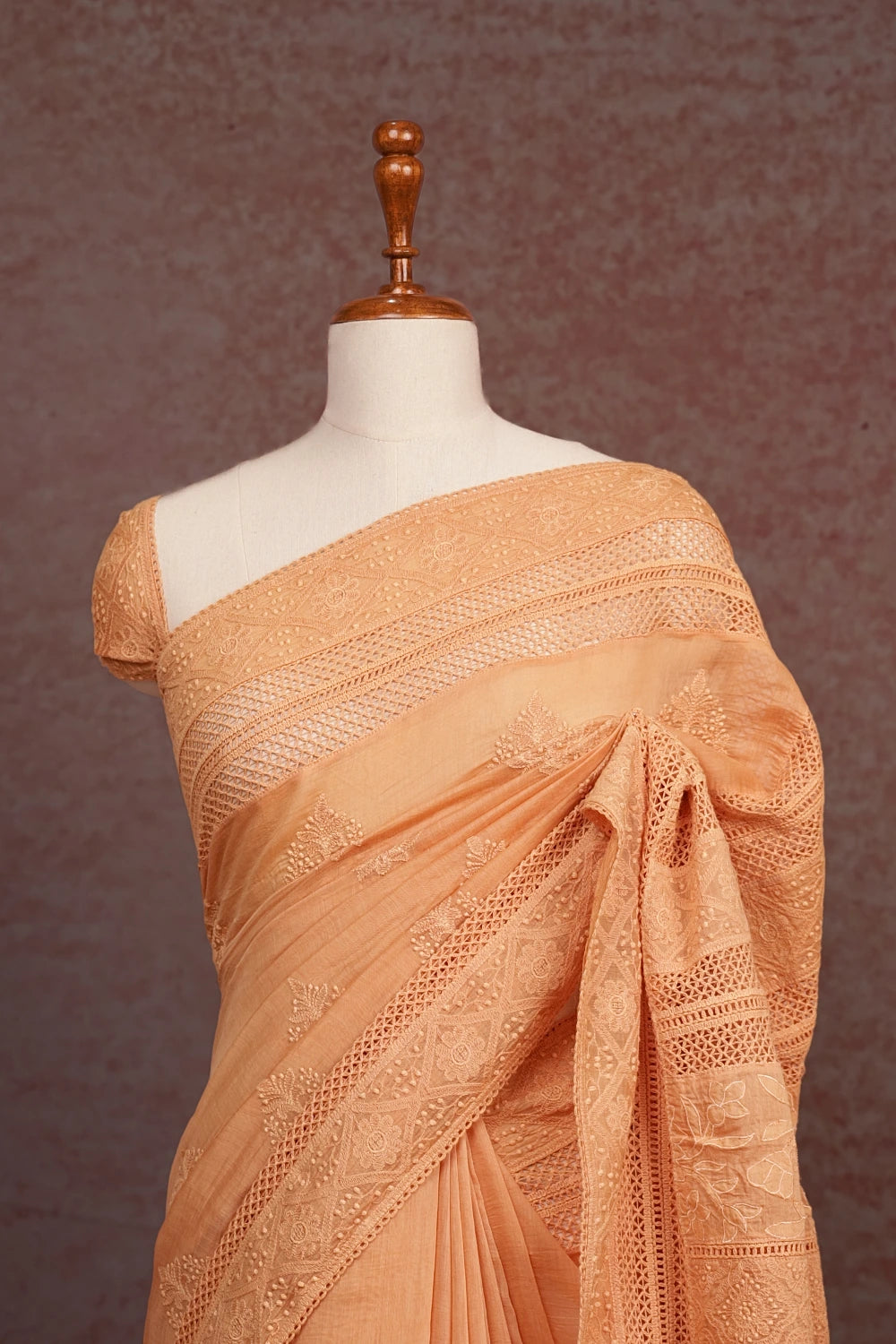 Light Peach Colour Tussar Saree