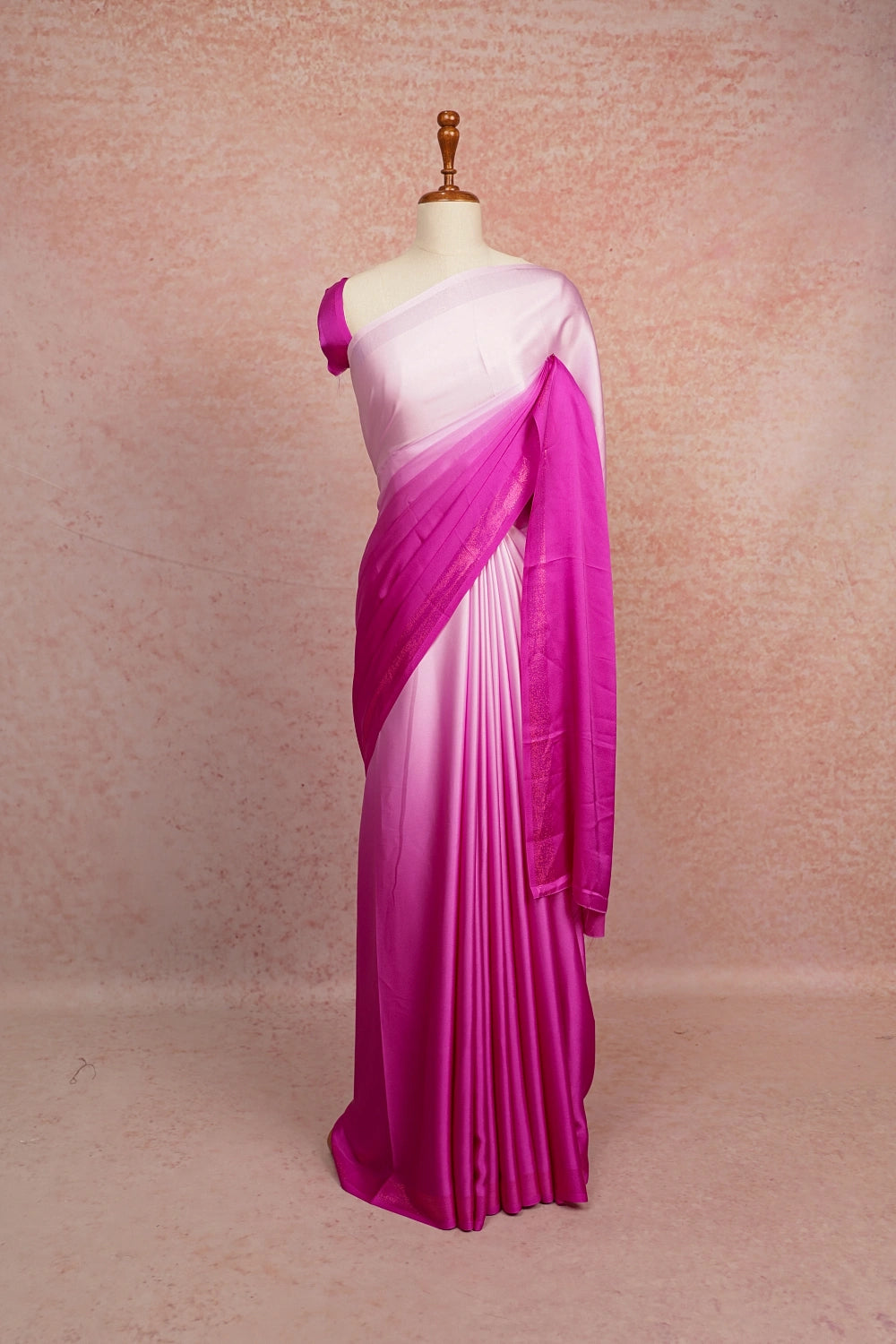 Magenta Pink And Light Pink Crepe Saree