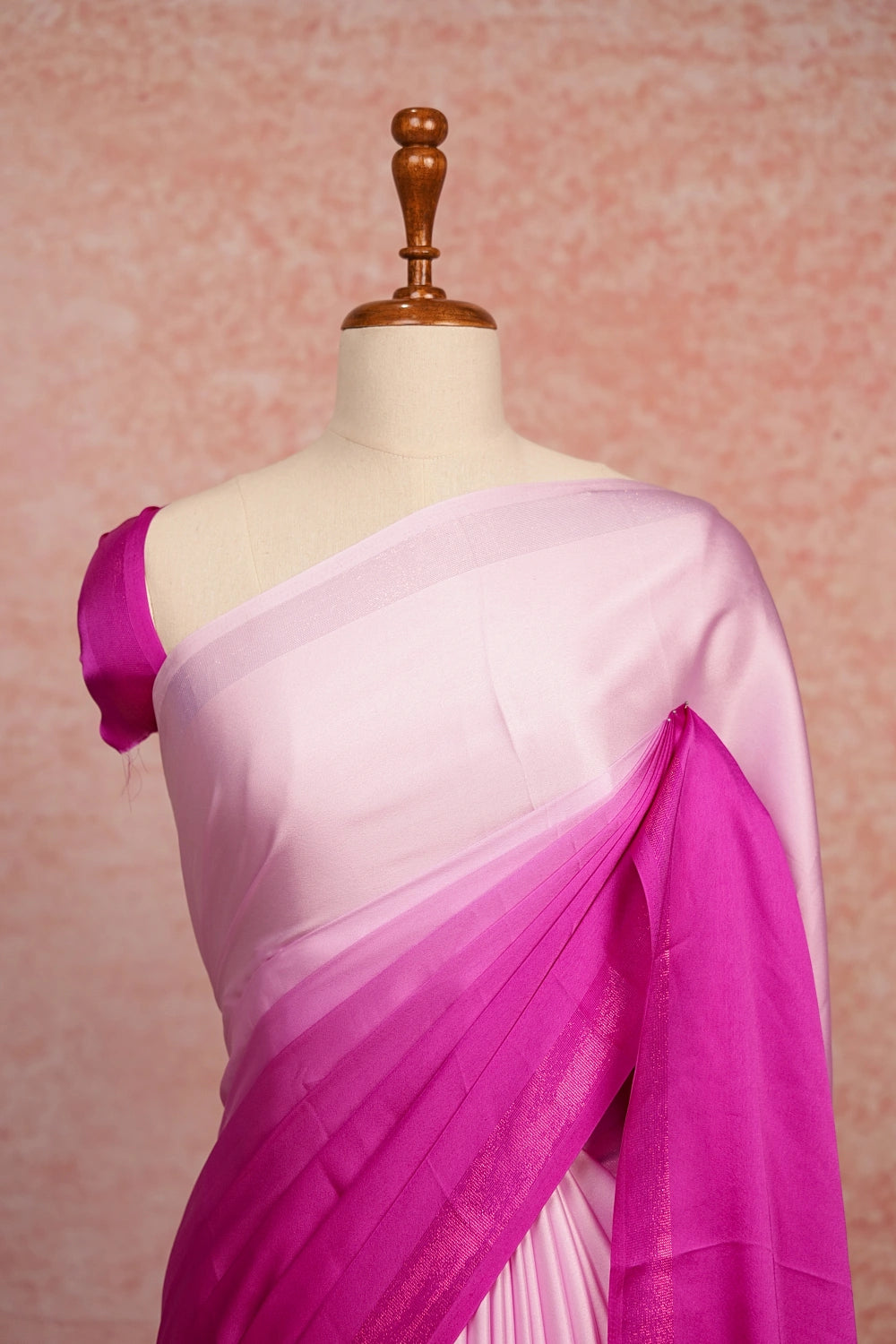 Magenta Pink And Light Pink Crepe Saree