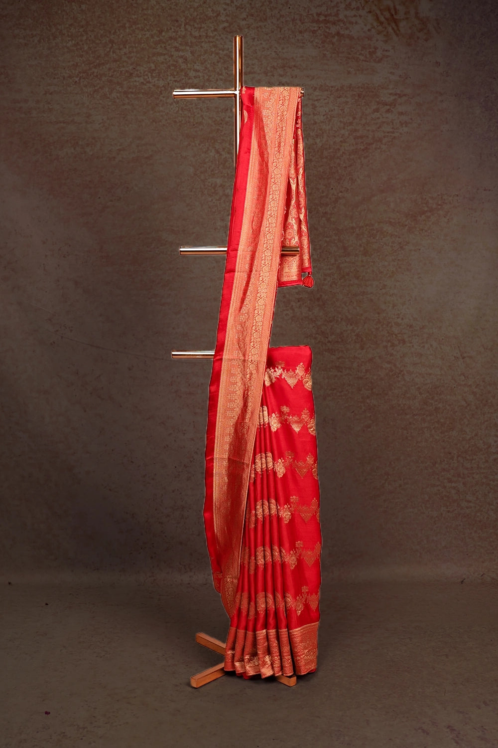 Reddish Maroon Crepe Banarasi Saree