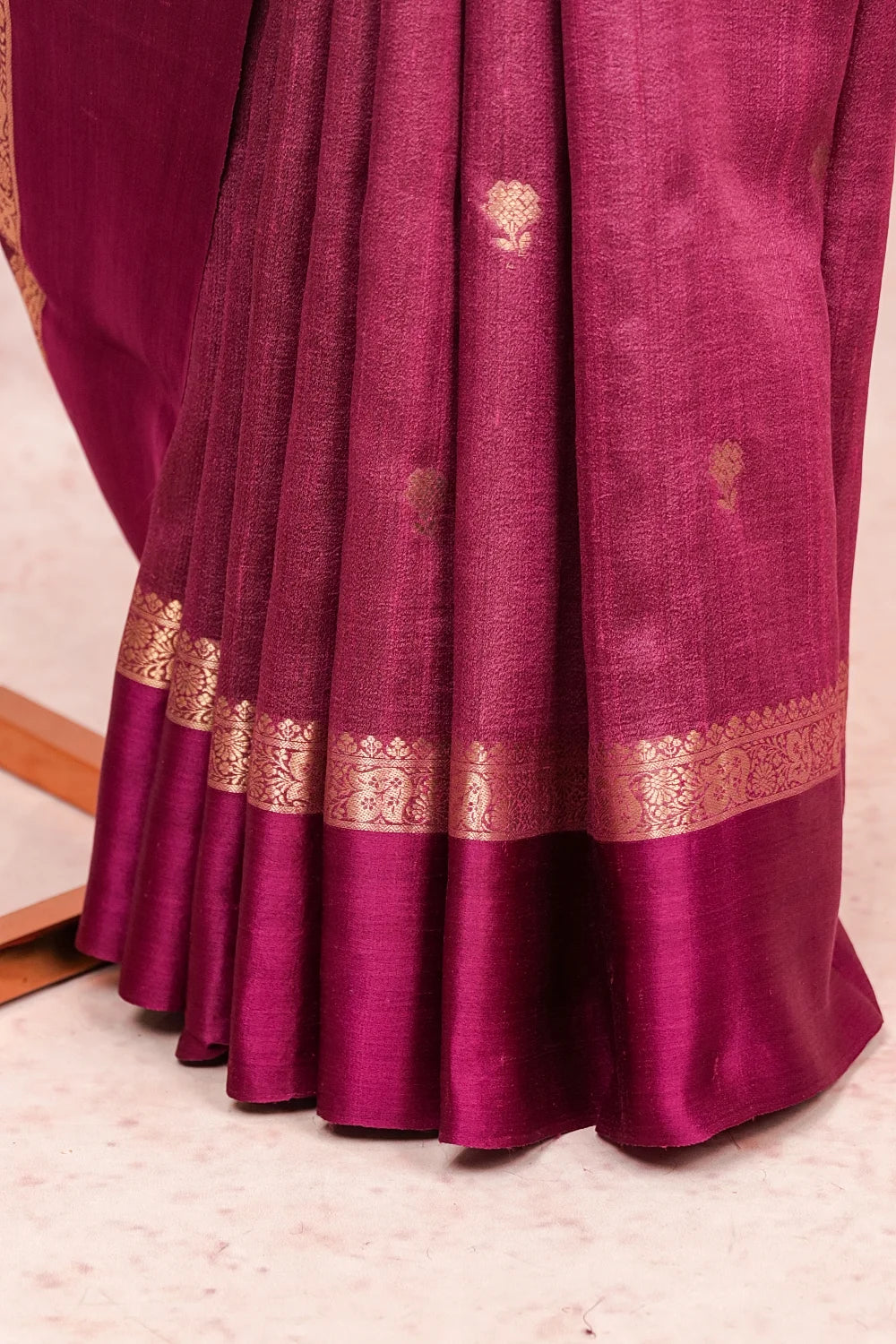 Wine Tussar Jute Saree