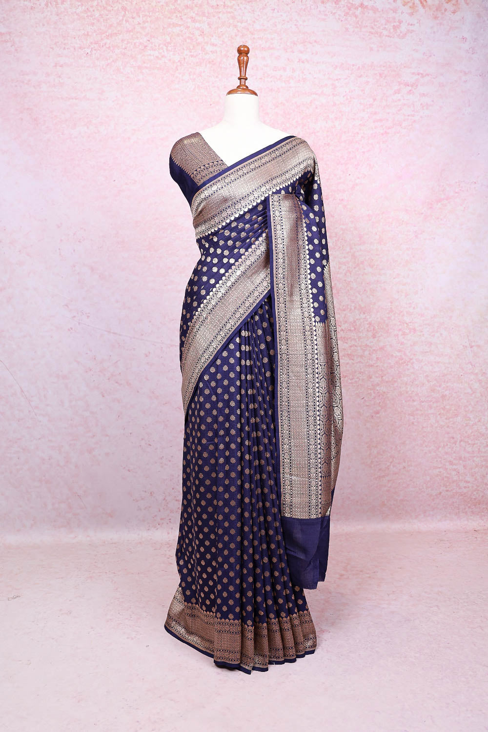 Navy Blue Jute Banarasi Saree