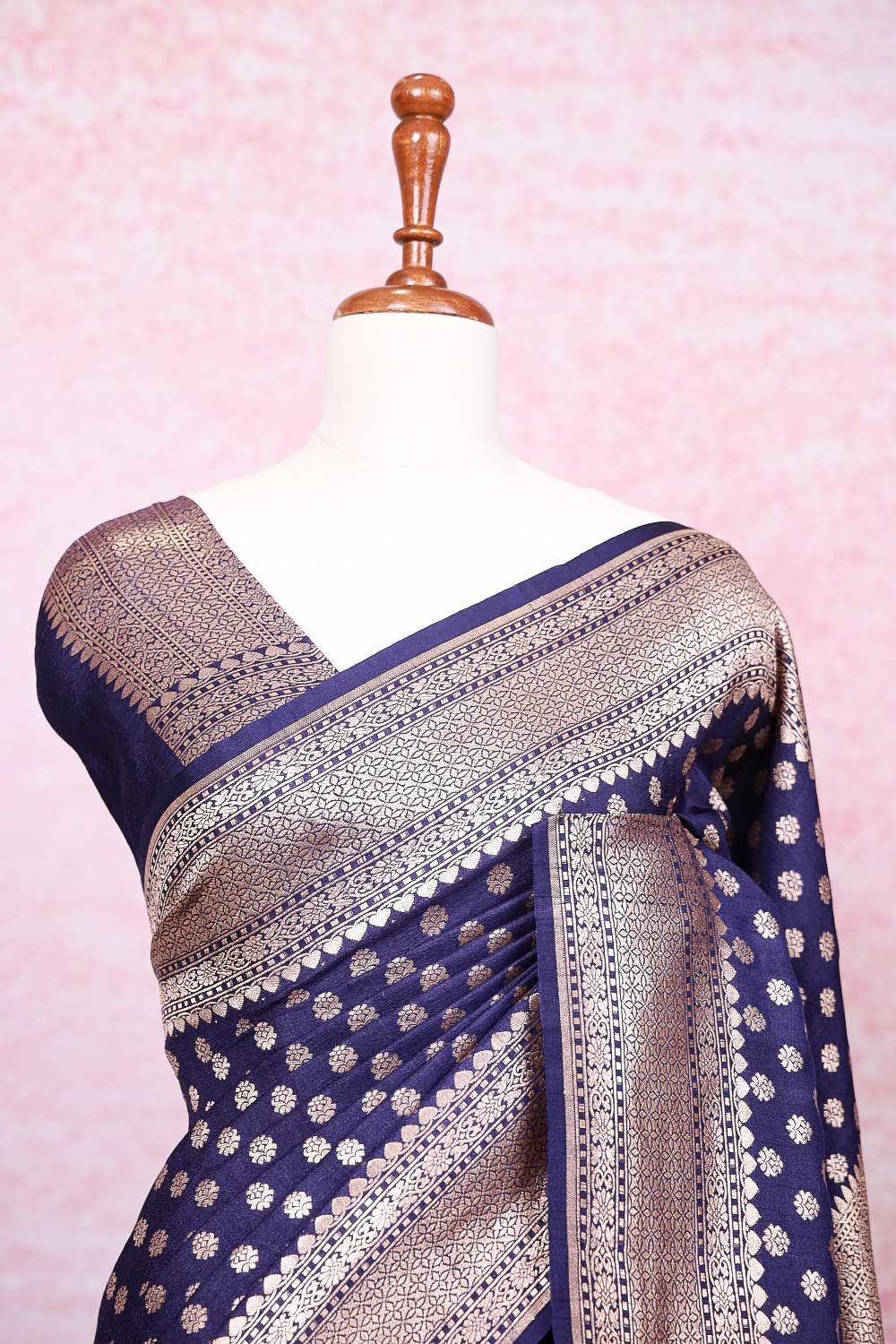 Navy Blue Jute Banarasi Saree