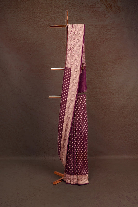 Wine Purple Banarasi Georgette Saree