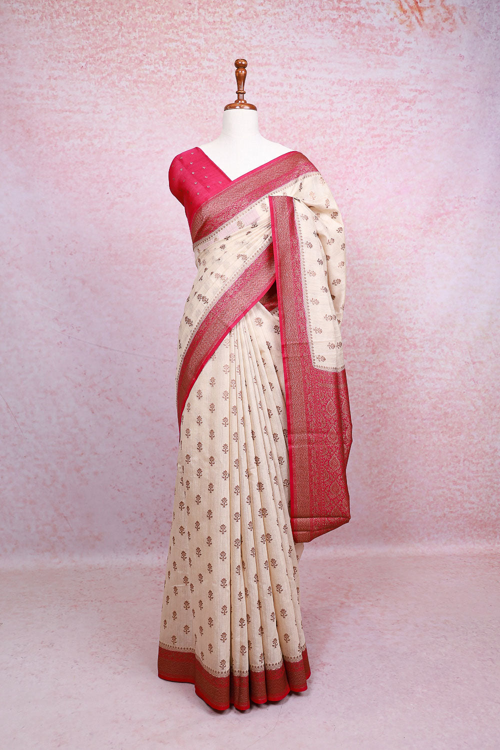 Cream Tussar Silk Saree