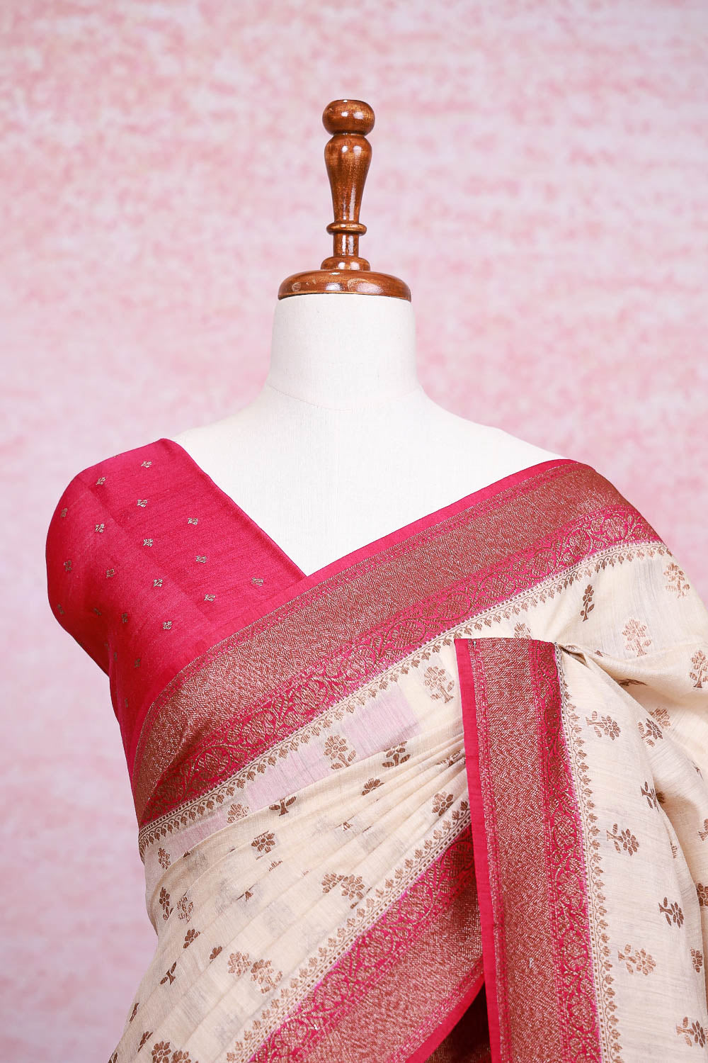 Cream Tussar Silk Saree