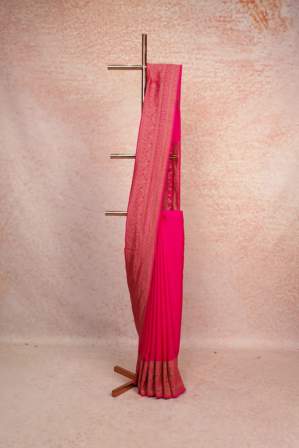 Magenta Pink Crepe Banarasi Saree