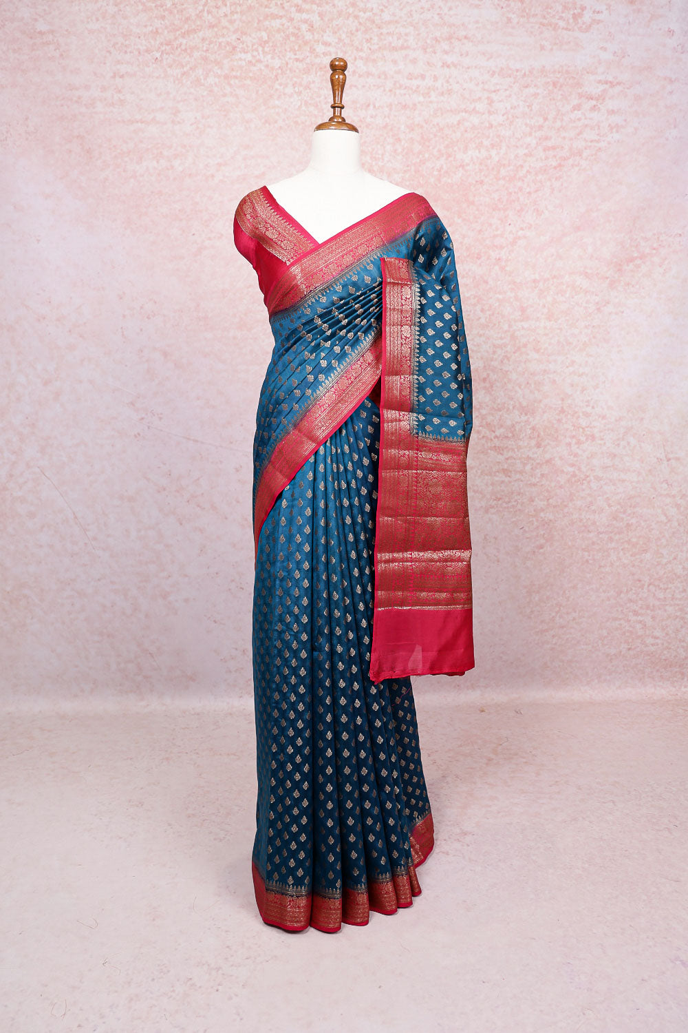 Peacock Blue Tussar Banarasi Saree