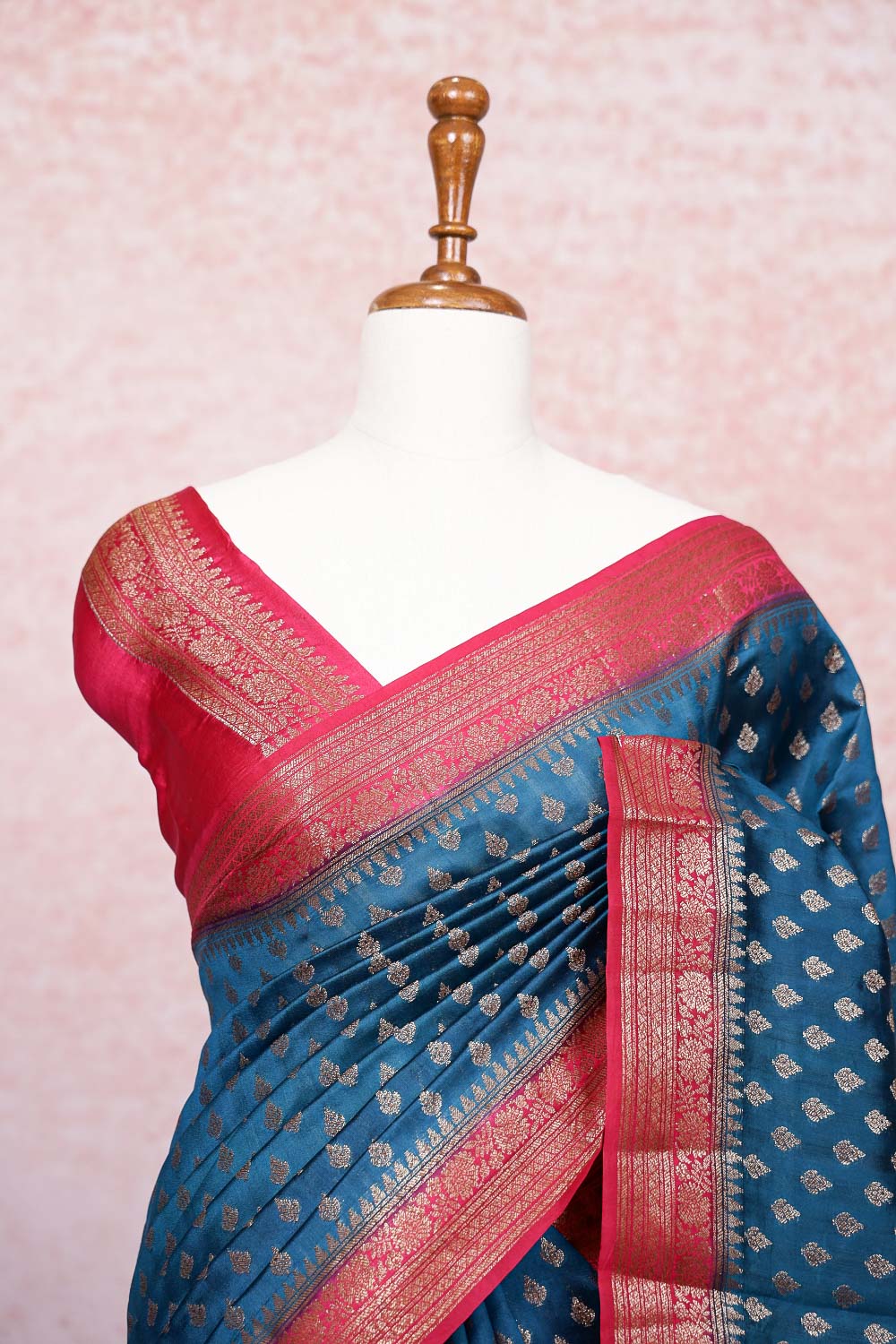 Peacock Blue Tussar Banarasi Saree