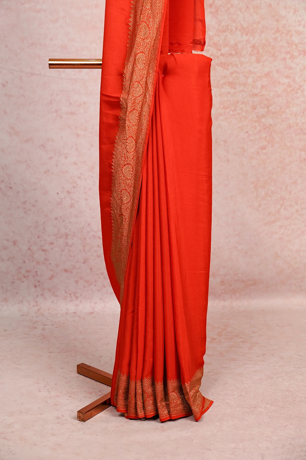 Orange Crepe Banarasi Saree
