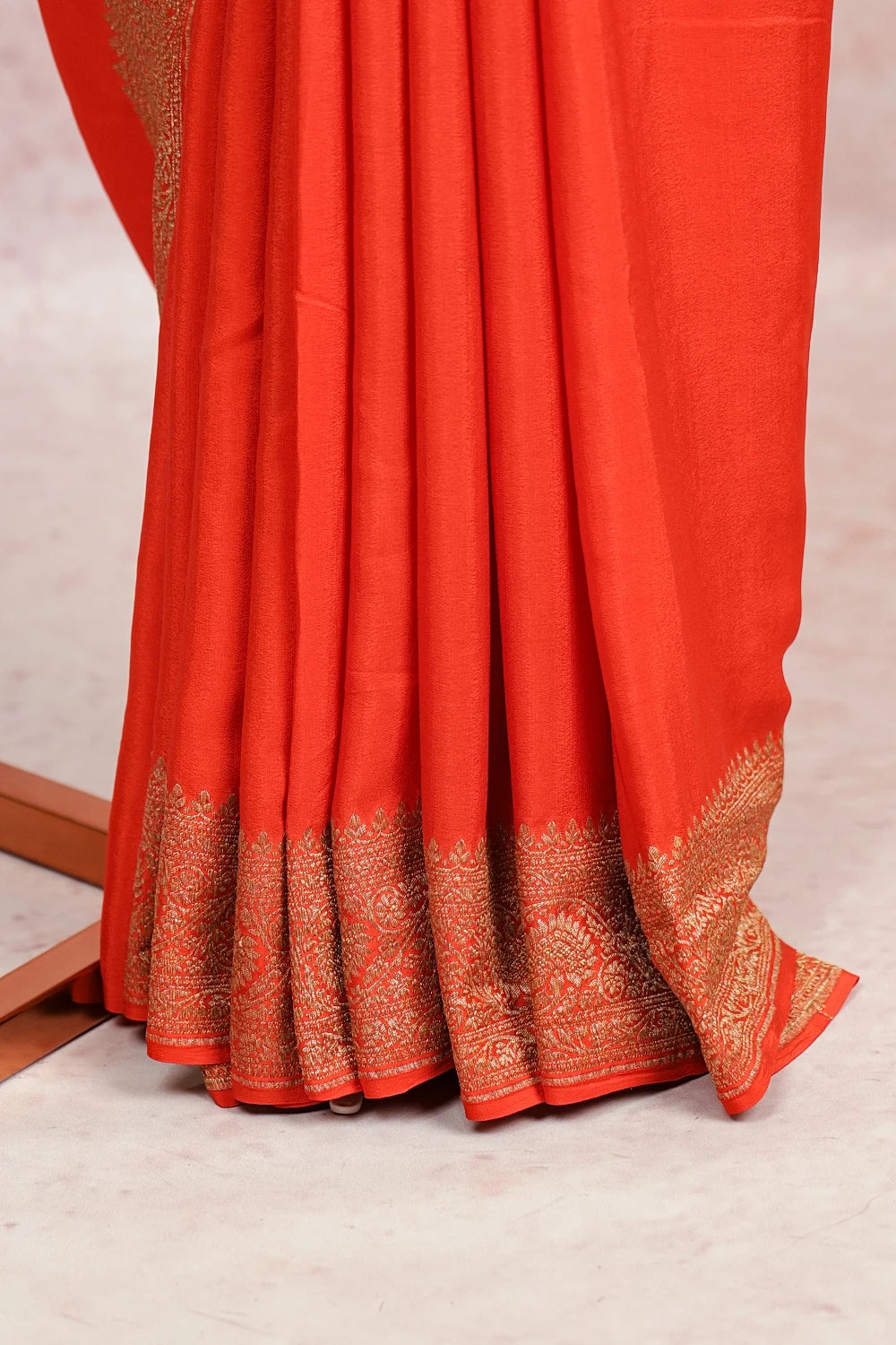 Orange Crepe Banarasi Saree