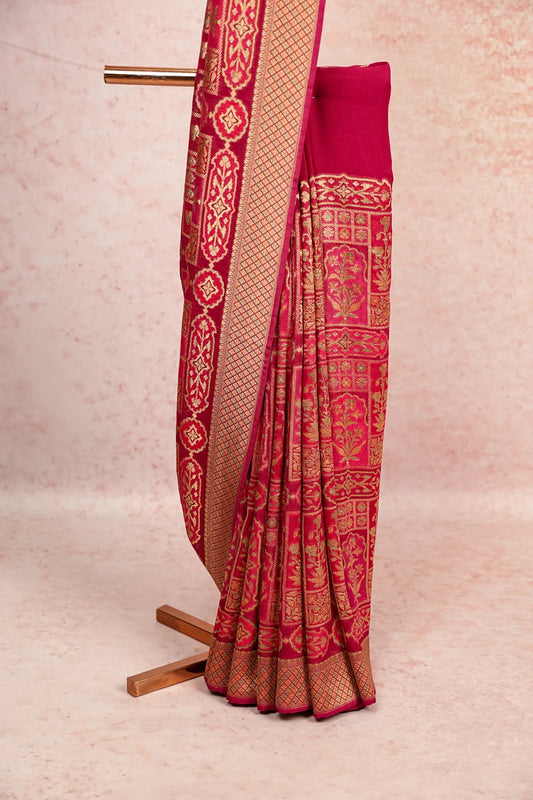Wine Crepe Banarasi Saree
