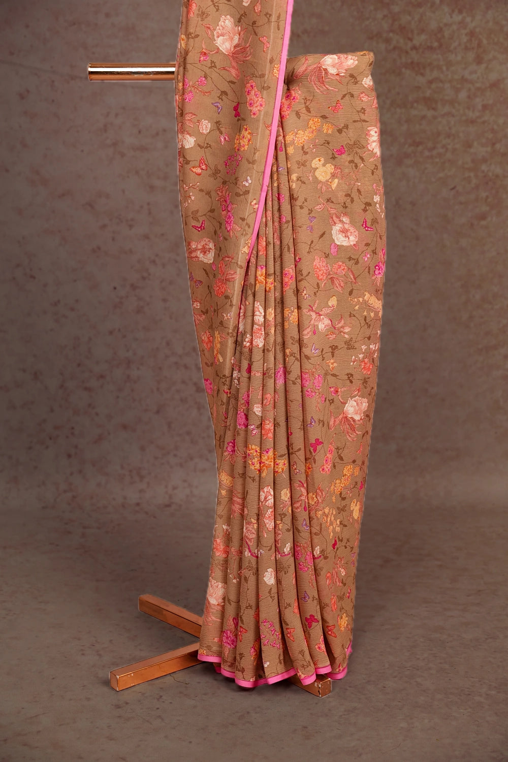 Ginger Colour Crepe Saree