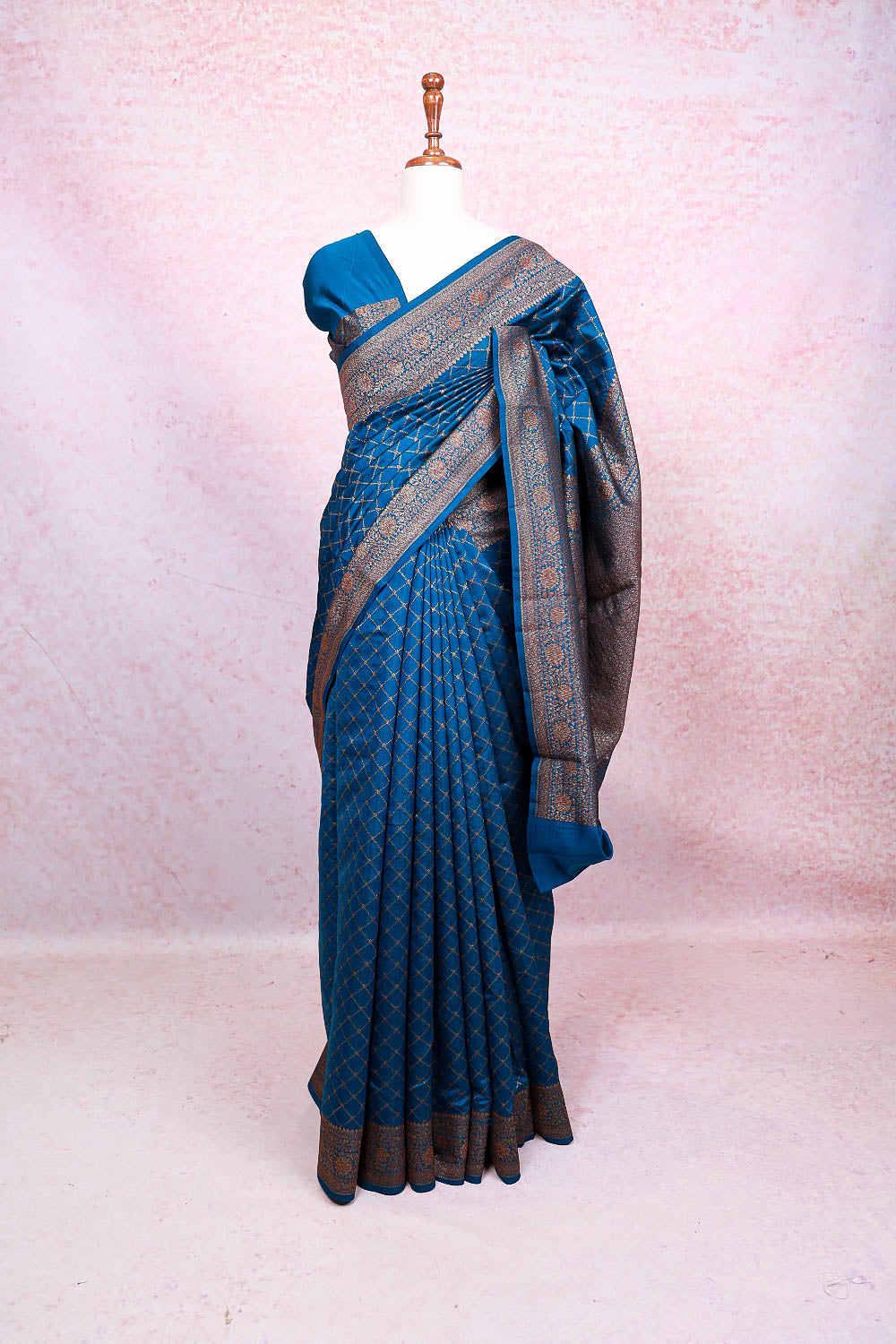 Peacock Blue Tussar Banarasi Saree