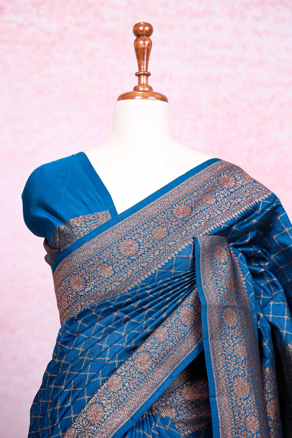 Peacock Blue Tussar Banarasi Saree