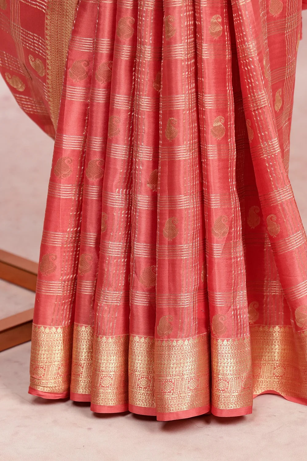 Peach Crepe Banarasi Saree
