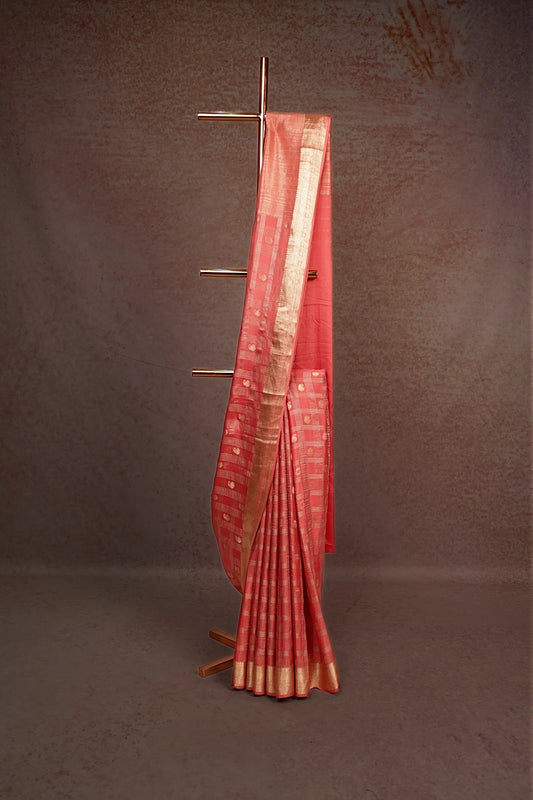 Peach Crepe Banarasi Saree