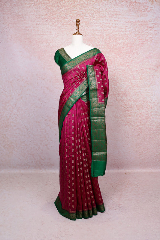 Magenta Tussar Banarasi Saree
