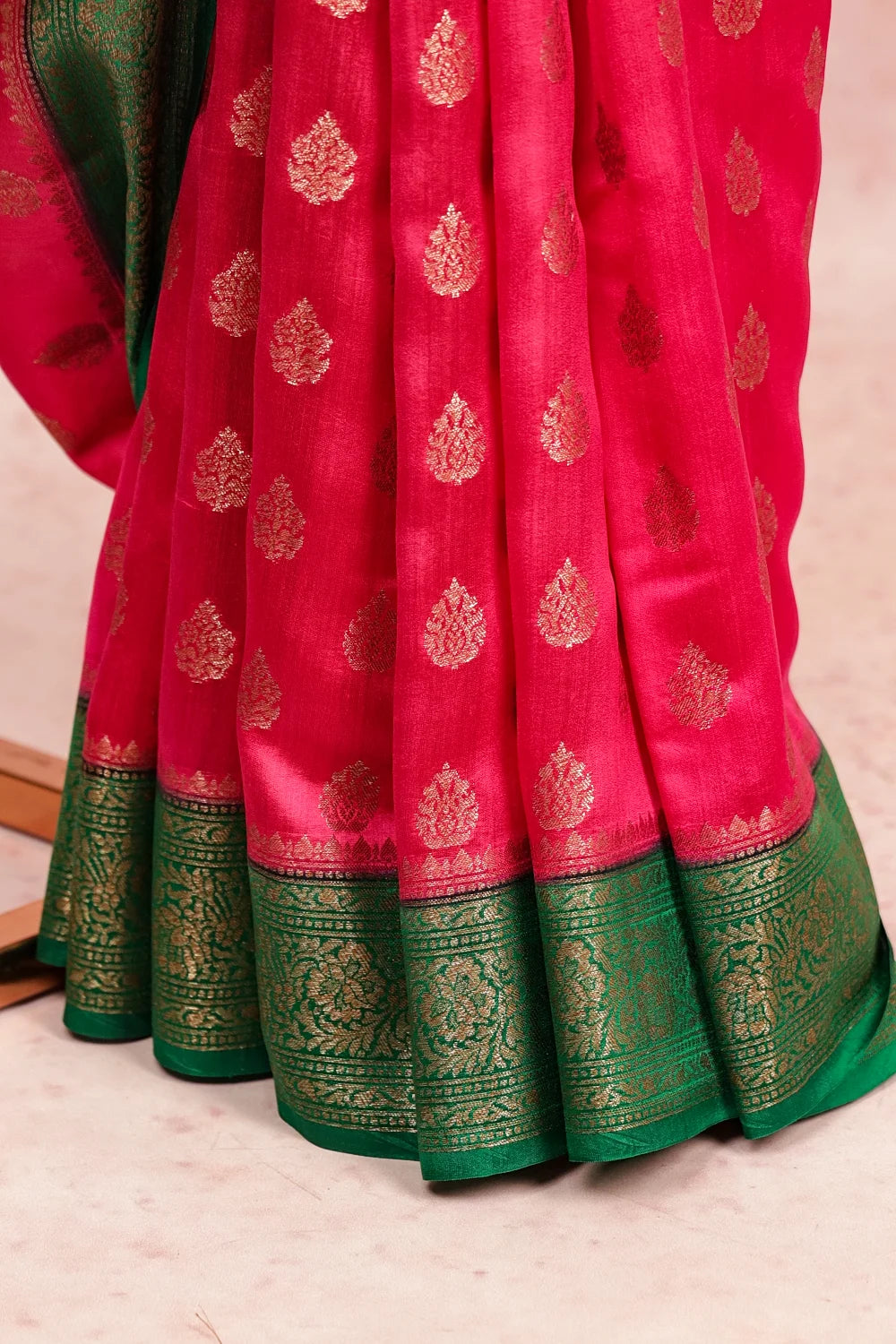 Magenta Pink Tussar Banarasi Saree