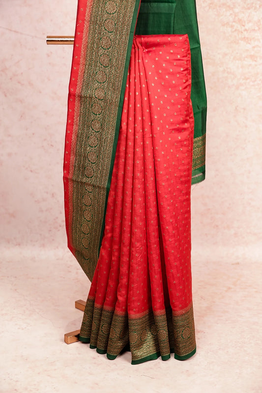 Red Tussar Banarasi Saree