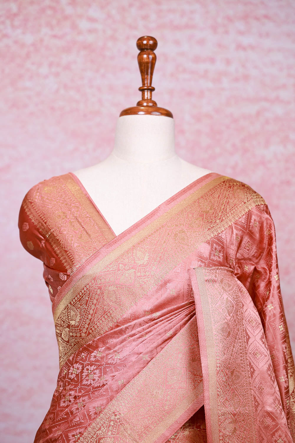 Dark Peach Semi Banarasi Saree