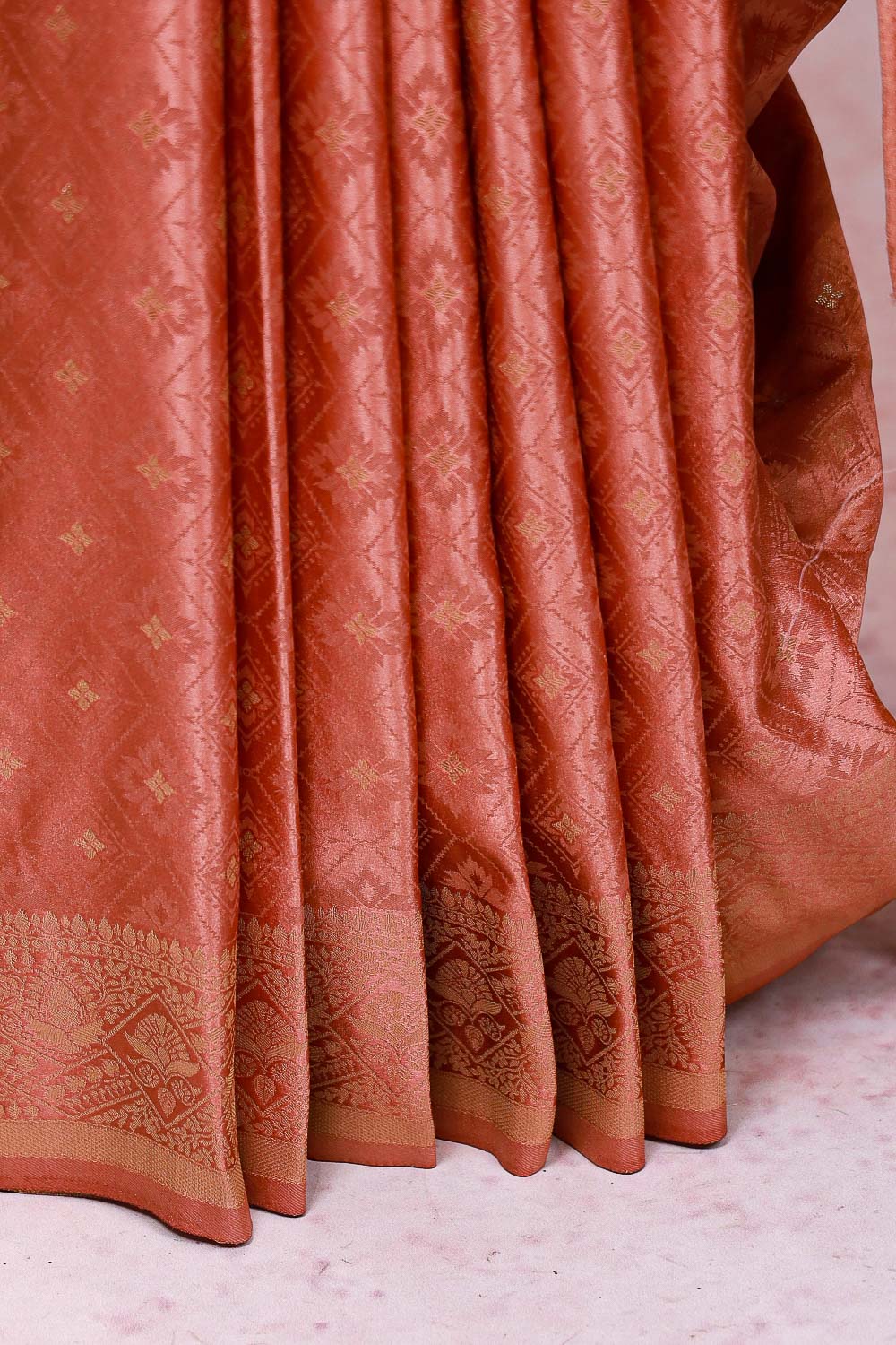 Dark Peach Semi Banarasi Saree
