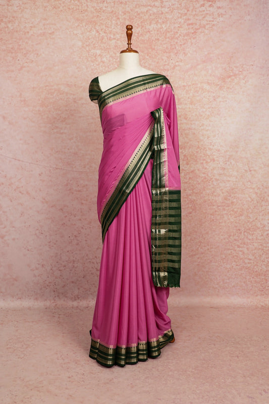 Lavender Pink Georgette Chiffon Saree