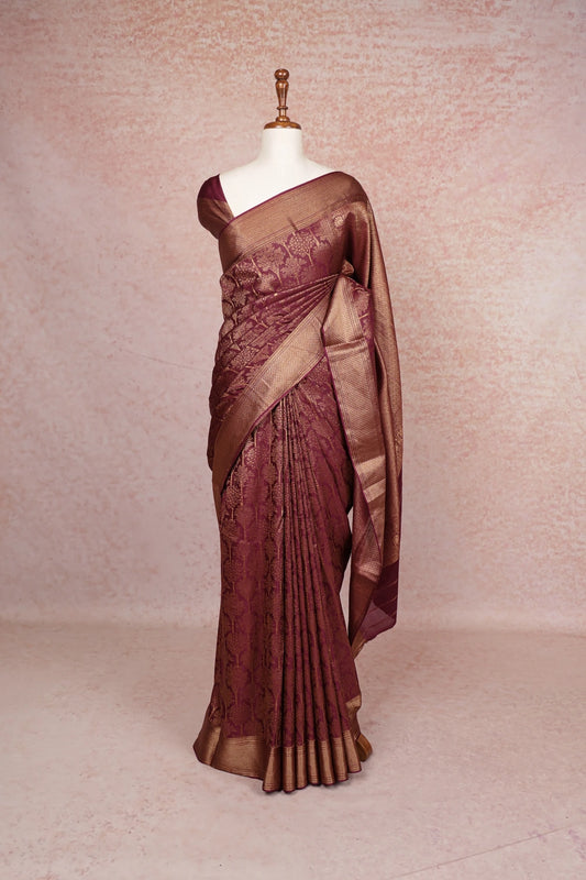 Wine Purple Banarasi Silk Saree
