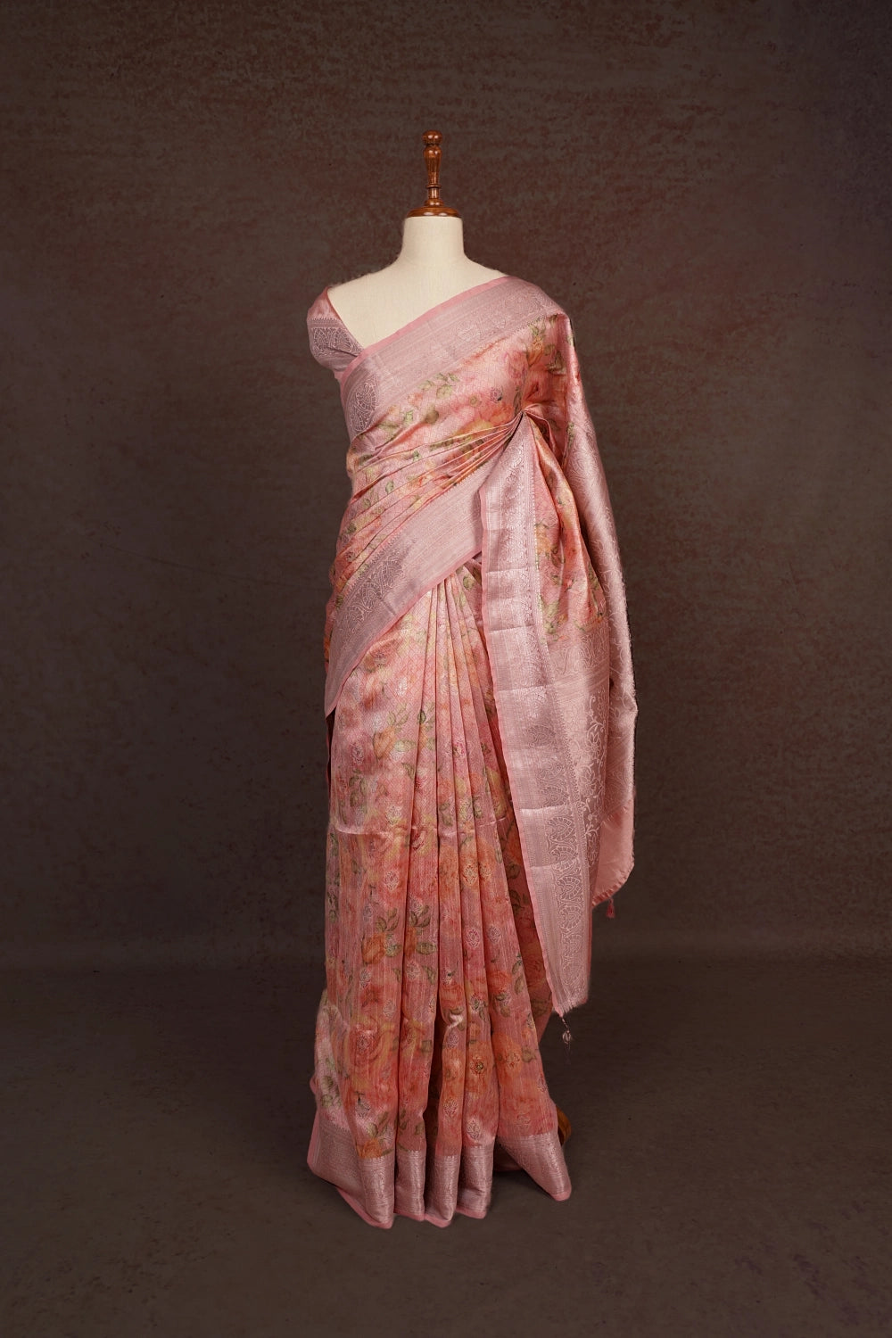 Light Onion Pink Tussar Tissue Saree