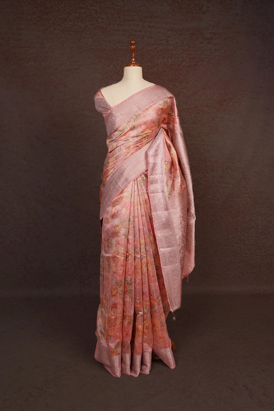 Light Onion Pink Tussar Tissue Saree
