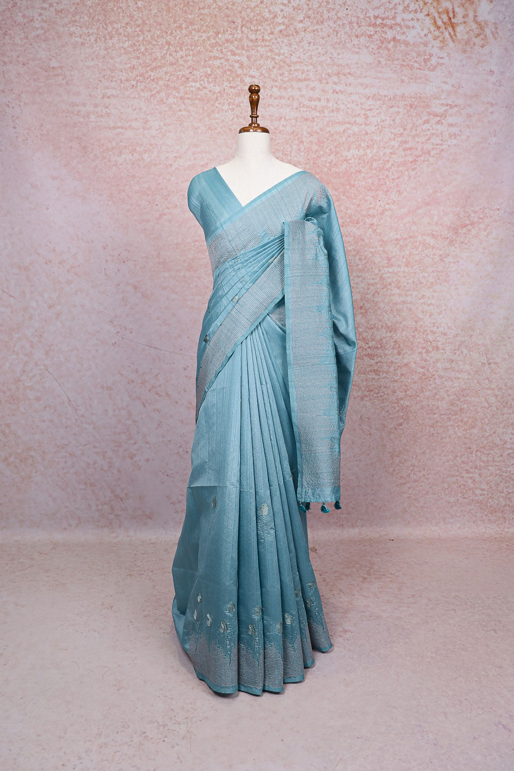 Sea Blue Semi Tussar Saree