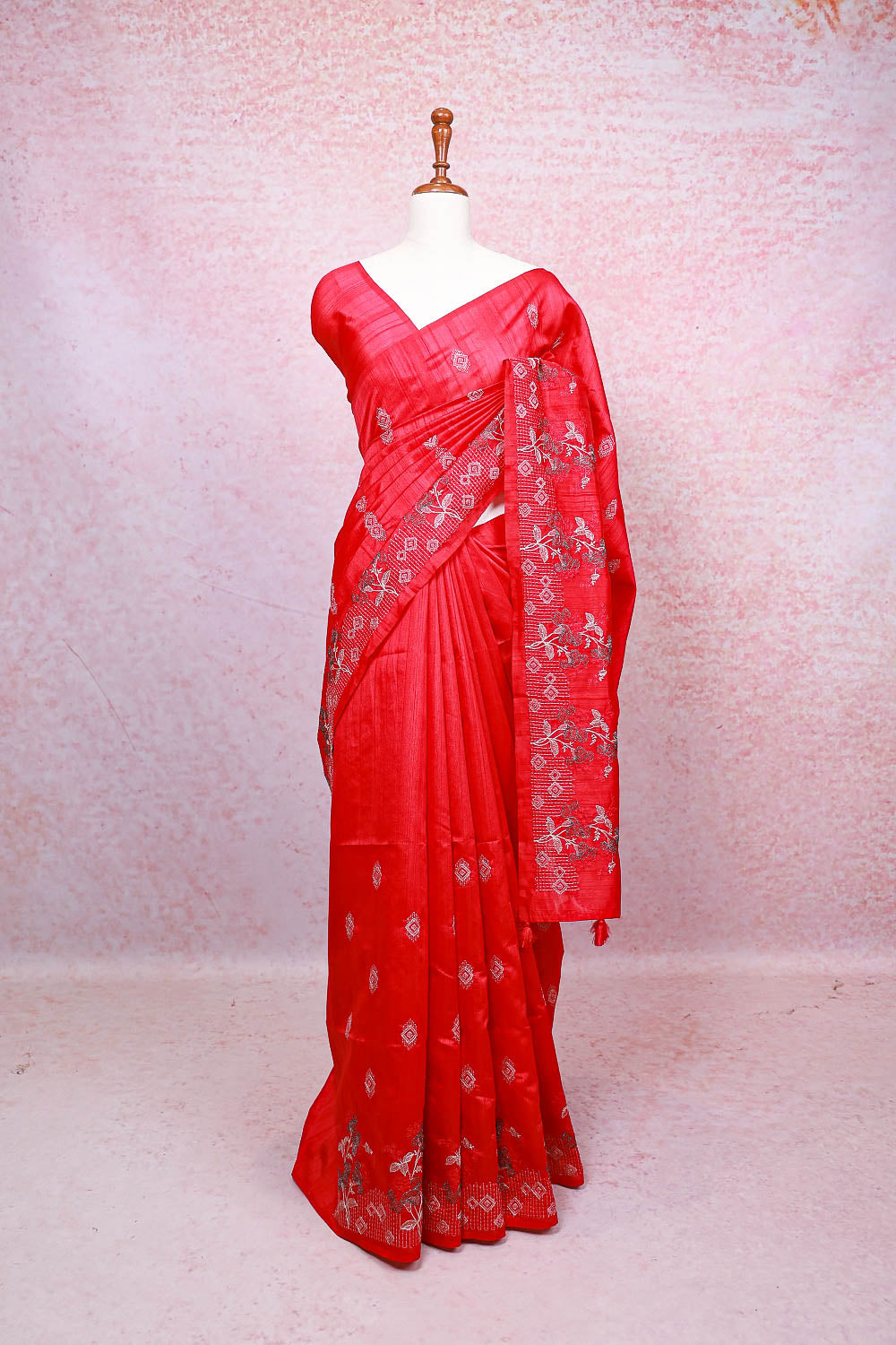 Red Semi Tussar Saree