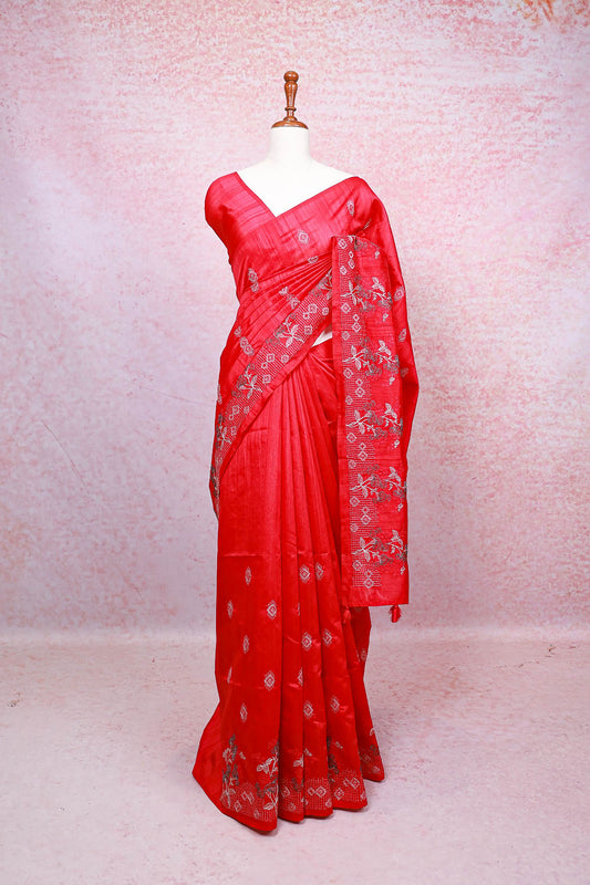 Red Semi Tussar Saree
