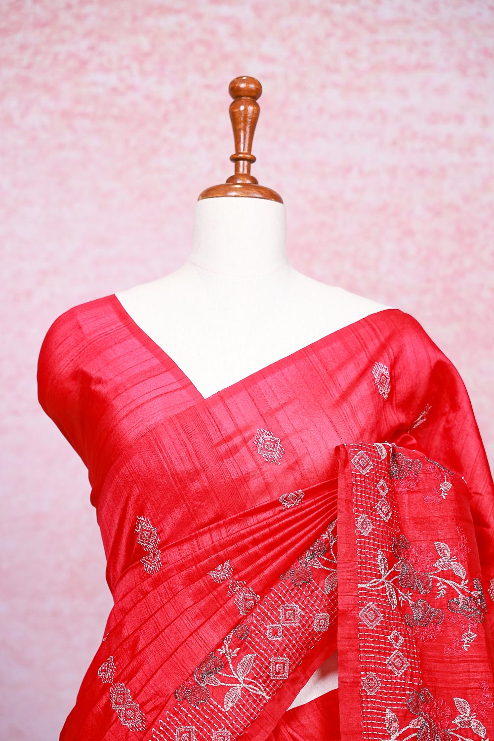 Red Semi Tussar Saree