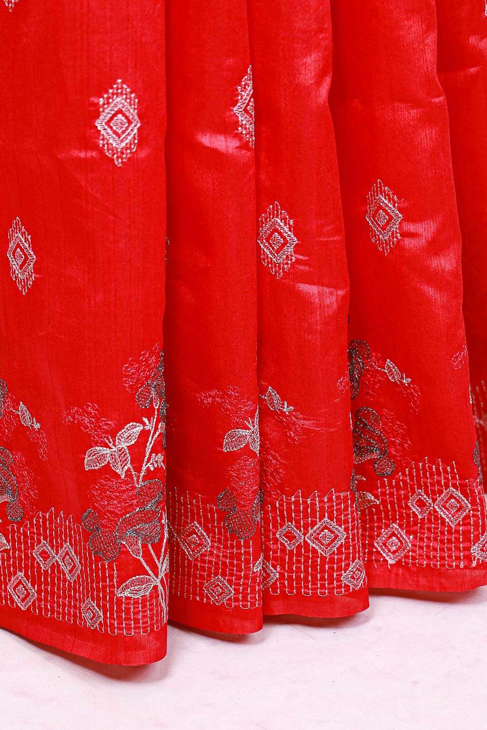 Red Semi Tussar Saree
