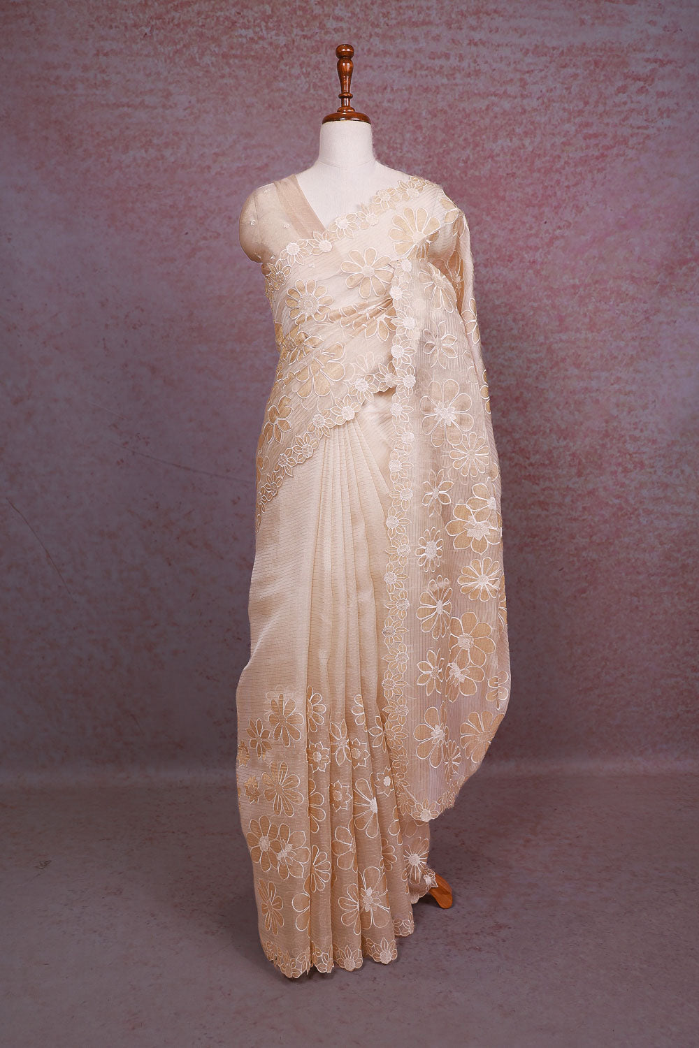 Cream Organza Saree