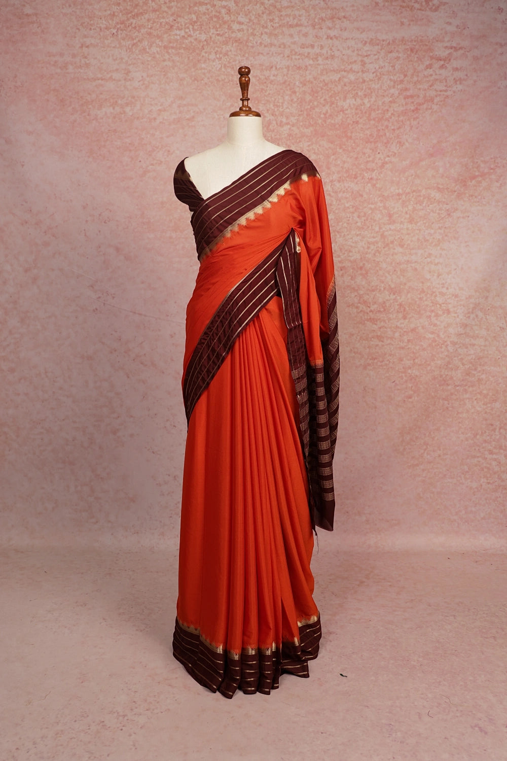 Orange Semi Crepe Saree