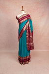 Peacock Blue Semi Crepe Saree