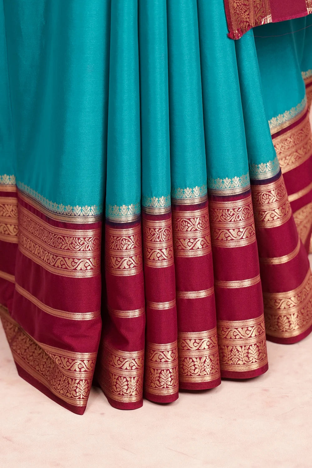 Peacock Blue Semi Crepe Saree