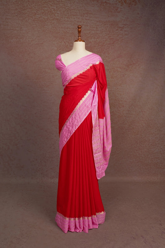 Red Semi Crepe Saree