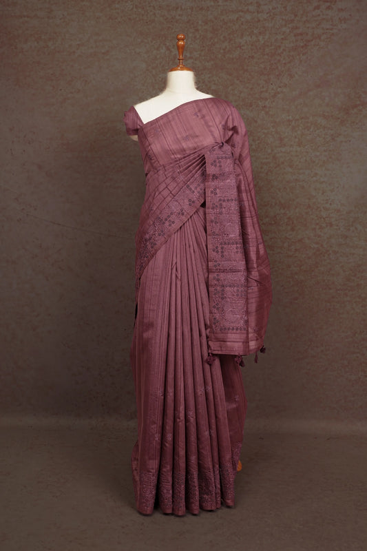 Light Grape Colour Semi Tussar Saree