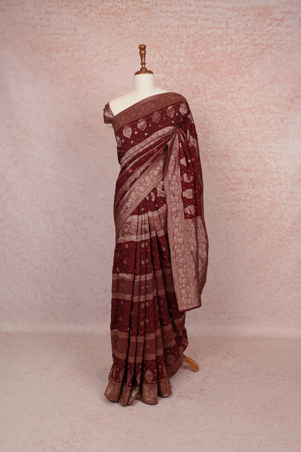 Brown Bandhani Silk Saree